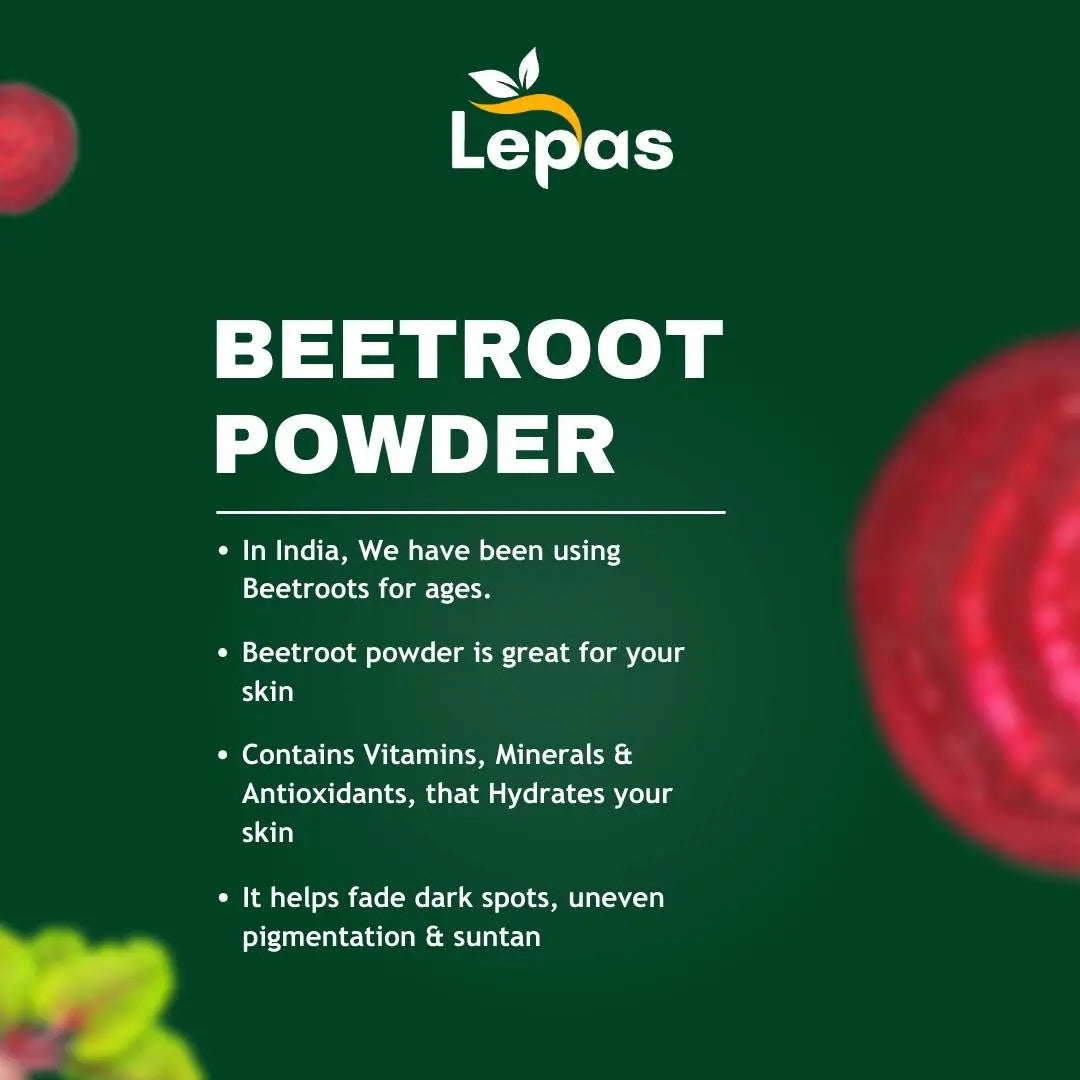 100% Pure Beetroot Powder for Face, Skin and Hair ,Anti-Ageing, Natural Glow & Smooth Skin |100g lepas.skin