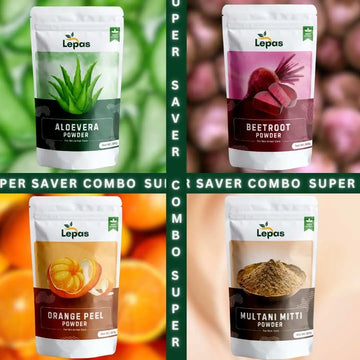 Glowing Skin COMBO | Aloevera + Beetoort + Orange Peel + Multani Mitti Face Packs 100g lepas.skin