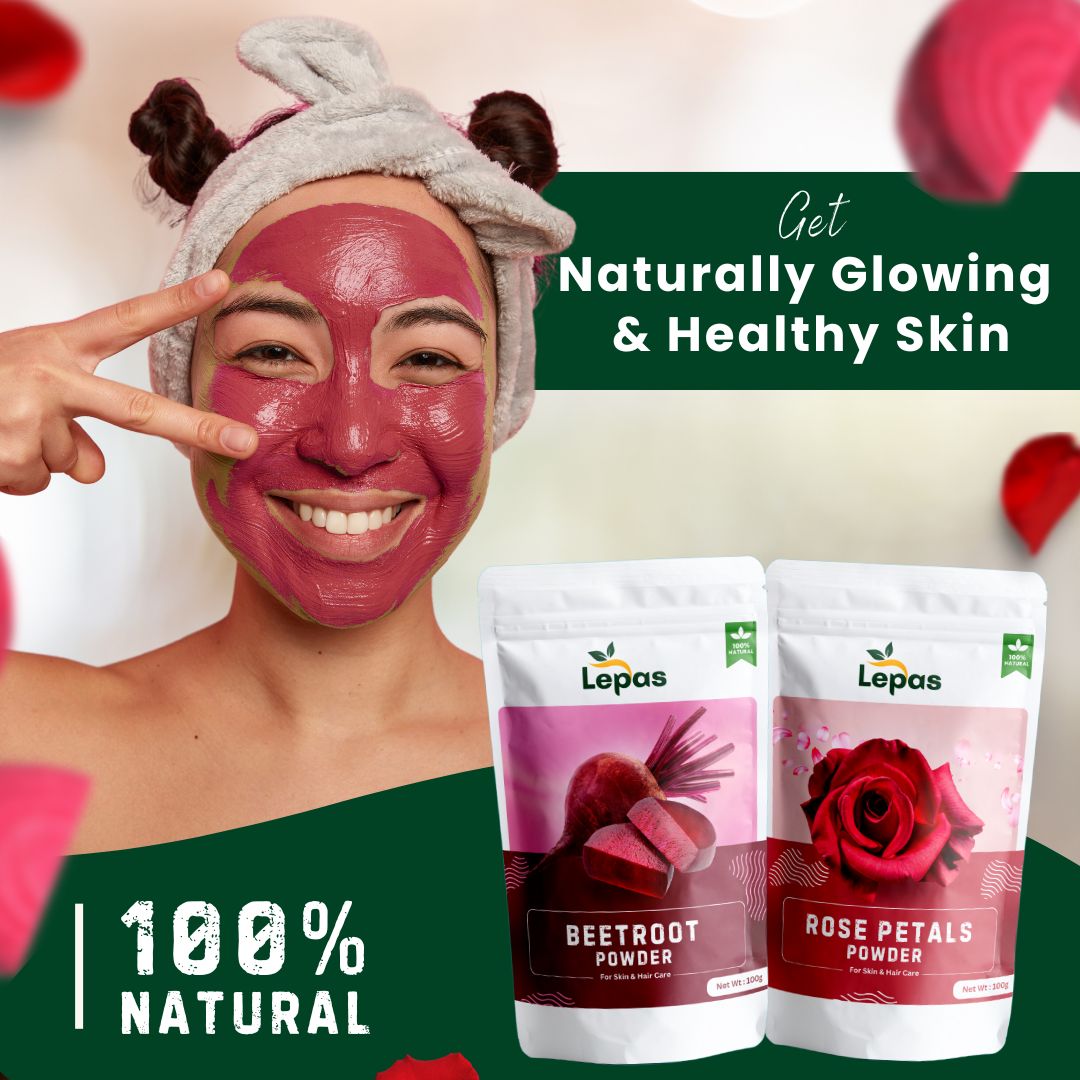Beetroot & Rose Petals Powder Facepack COMBO for Instant Glowing & Hydrated Skin | 100g each