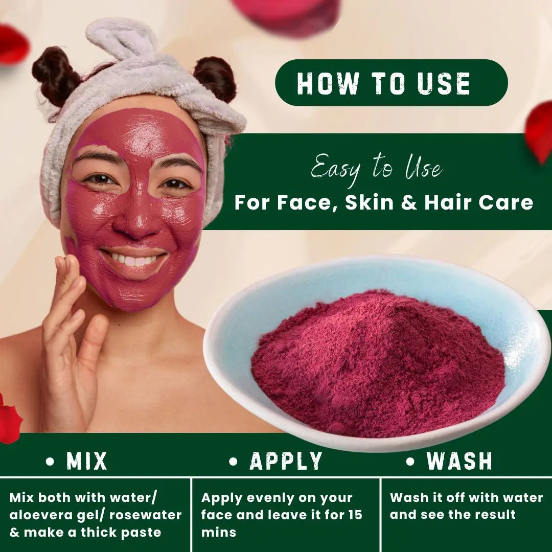 Beetroot Powder Facepack and Rose Petals Face pack Combo , Model with Information 2