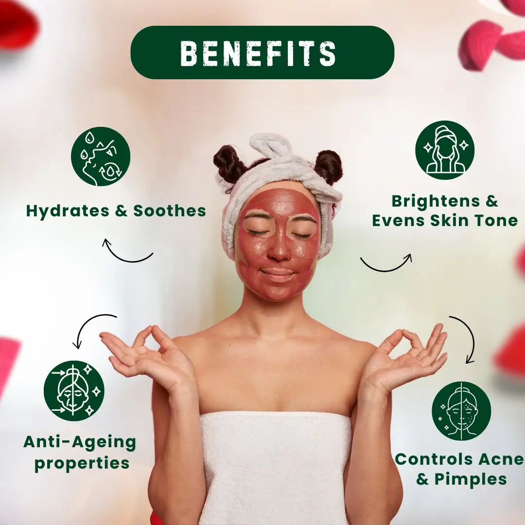 Beetroot Powder Facepack and Rose Petals Face pack Combo , Model with Information 3